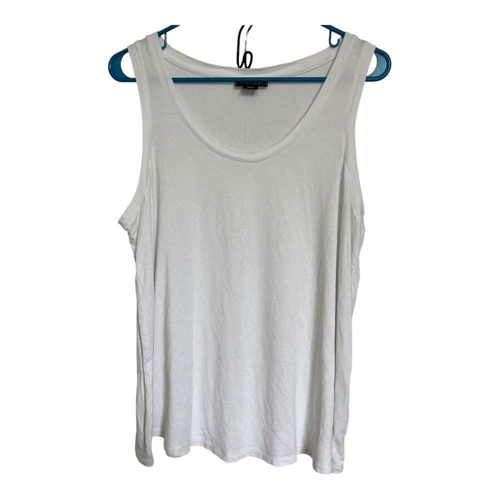 Metaphor Womens Tank Top White Sleeveless Minimalist Rayon Stretch Breathable L‎